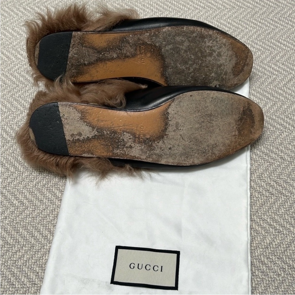 GUCCI “Princetown” Fur Lined Black Leather Mules - Picture 15 of 15